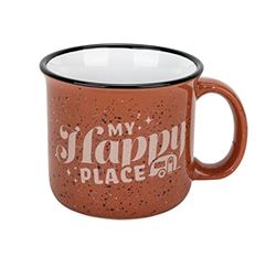 Picture of Camco 53472 Life Is Better At The Campsite Ceramic Mug | Microwave And Dishwasher Safe | Red Background With Retro Rv My Happy Place Design | 14 Oz.