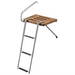 Picture of Whitecap Industries 68902 Teak Swim Platform with 3-Step Telescoping Ladder for Outboard Motors