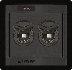 Picture of Blue Sea Systems 1472 360 Series Dc 12 Volt Twin Socket Panel, Mfg# 1472, Includes Two 12 Volt Cigarette Lighter Type Sockets Installed In A 4.875 W X 4.75" H Panel. 15amp Max Capacity. Not For Use With Cigarette Lighters.