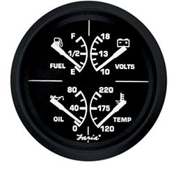 Picture of Faria Instruments 32851 Euro Black 4-in-1 Multifunction Gauge Fuel/Oil/Temp/Volt