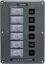 Picture of Blue Sea Systems 4322BSS Blue Sea 4322 Water-Resistant Circuit Breaker Switch Panel, 6 Position