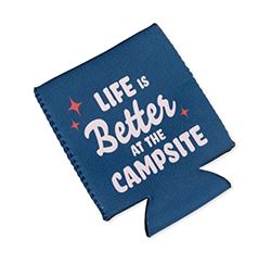 Picture of Camco 53478 Life Is Better At The Campsite Can Holder | Keeps Your Beverage Cold | Fits 12 Oz. Cans | Features A Blue Life Is Better At The Campsite Retro Theme