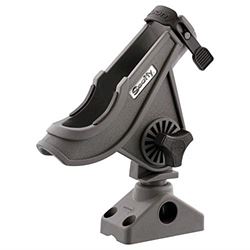 Picture of Scotty Downriggers 0280GR Baitcaster/spinning Rod Holder, Grey, Mfg# , W/241 Side/deck Mount. Baitcaster Reel Sits In Cradle, Slot At Front Allows For A Spinning Reel. Side Mounted Flange Leaves Bottom Open For Trigger Grips. Includes Soft Latching Strap.