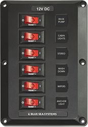 Picture of Blue Sea Systems 4352BSS 12V DC Circuit Breaker Panel 6 Position 45 Amp