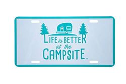 Picture of Camco 53251 Life Is Better At The Campsite Novelty Vehicle Front License Plate Perfect For Rvs, Campers And Trailers And More, 6" X 12", Teal Blue