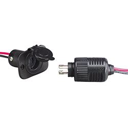 Picture of Marinco 12VBRS2 Connect Pro Receptacle, Mfg# 12vbrs2, 2 Wire. Works With 12, 24, Or 36 Volt 2-Wire Systems. For Front Mount Panel Installations. Weather Resistant Sealing Cap. Fits Standard 1-1/8" Diameter Mounting Hole. Accepts Up To 10 Gauge Wire.