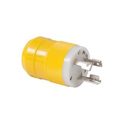 Picture of Marinco 305CRPN Corrosion Resistant Plug, Mfg# 305crpn, 30a 125v 2p3w (l5-30p). Locking Blade Male Shore Power Plug Features Corrosion Resistant Contacts And Terminals. The Body Is Made Of Yellow Nylon With A Ribbed Design For Secure Grip.