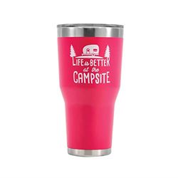 Picture of Camco 53062 Life Is Better At The Campsite Tumbler 30 oz Coral Stainless Steel