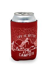 Picture of Camco 53248 Life Is Better At The Campsite Sleeve – Neoprene Soda Or Beer Coolie, Fits 12 Oz. Cans, Burgundy And White Sunrise Theme –
