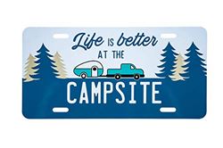 Picture of Camco 53250 Life Is Better At The Campsite Novelty Vehicle Front License Plate-Perfect For Rvs, Campers And Trailers And More, 6" X 12", Navy Blue