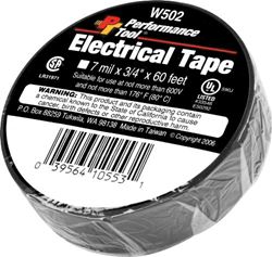 Picture of Performance Tool W502 Electrical Tape 3/4" x 60' Black Vinyl Insulating Tape