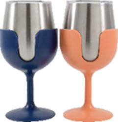 Picture of Camco 51917 Insulated Wine Tumblers 8 oz Navy & Peach 2-Pack