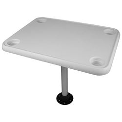Picture of Wise Seating 8WD944 White Rectangular Marine Table with 4 Cup Holders and Pedestal