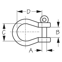 Picture of Sea-Dog Line 1470541 Sea-Dog 1470541 Bow Shackle-Stainless Steel A: 1/8", B:5/16", C:1/2", D:13/16"