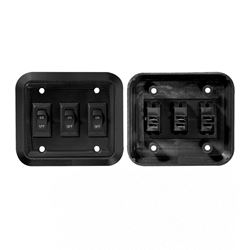 Picture of RV Designer S660 Wall Plate Switch, Black, Triple, 3.53" x 4", On/Off - SPST - Includes Raised Bezel, Plate and Switch