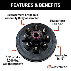 Picture of Lippert Components 814203 12" Brake Drum Hub Assembly for 7,000-lb RV Axle