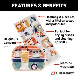 Picture of Lippert Components 2023051697 2-Piece Kitchen Towel & Potholder Set RV Camping Print