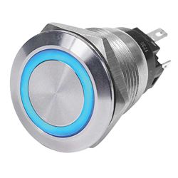 Picture of Blue Sea Systems 4160BSS Push Button LED Ring Switch Blue Off-On