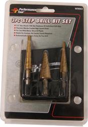Picture of Performance Tool W9003 3-Piece Titanium Step Drill Bit Set