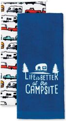 Picture of Camco 53301 RV Kitchen Dish Towel Set Blue and White 2-Pack