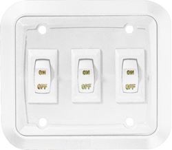 Picture of RV Designer S661 Wall Plate Switch, White, Triple, 3.53" x 4", On/Off - SPST - Includes Raised Bezel, Plate and Switch