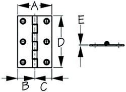 Picture of Sea-Dog Line 203080-1 SEA-DOG 2030801 Dampening Butt Hinge, 2", 1" ,1", 3", /1/16", #8 FH, .11/.22
