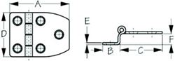 Picture of Sea-Dog Line 203512-1 Sea-Dog 2035121 Dampening Offset Short Side Door Hinge #8 FH Weight .10/ .20 A=2-18", B=5/8", C=1-3/8", D=1-1/2", E= 1/16",  F=3/8"