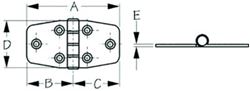 Picture of Sea-Dog Line 203530-1 Sea-Dog 2035301 Dampening Door Hinge, #8 FH, Weight= .11/ .22 A= 2-7/8" , B=1-7/16", C=1-7/16" D=1-1/2", E=1/16"