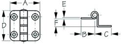 Picture of Sea-Dog Line 203590-1 Sea-Dog 2035901 Dampening Offset Butt Hinge, #8 FH, Weight= .09/ .18, A= 1-1/2", B= 3/4", C=3/4" , D= 1-1/2", E= 1/16", 3/8"