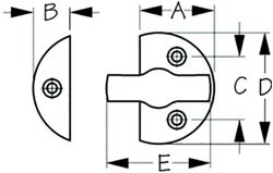 Picture of Sea-Dog Line 222365-1 Sea-Dog 2223651 Door Button, A=1-3/16" , B=1/2" C=1", D=1-3/4", E= 1-11/16", #6 FH, Brass