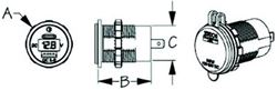Picture of Sea-Dog Line 426511-1 Seadog 4265111 USB 3.0 & USB-C Power Socket with Voltmeter, A:1-7/16" B: 1-1/2" C:1-1/8",  Volts: 8-32