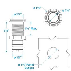 Picture of Seachoice 50-18621 Mega-Flow Dripless Thru Hull Fitting 316 Stainless Steel 1-1/8 in Hose