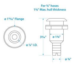 Picture of Seachoice 50-18441 Covered Thru-Hull Fitting with Stainless Steel Flange 3/4 Inch