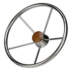 Picture of Seachoice 28551 5-Spoke Destroyer Steering Wheel 15" Stainless Steel with Teak Cap