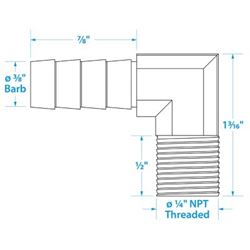 Picture of Seachoice 50-20851 90-Degree Brass Fuel Elbow 3/8" Hose x 1/4" NPT