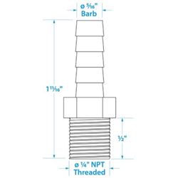Picture of Seachoice 50-20811 Male Hose Barb 5/16 Inch Brass Fuel Fitting 1/4 NPT