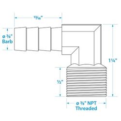 Picture of Seachoice 50-20861 90-Degree Brass Fuel Elbow 3/8 Inch NPT