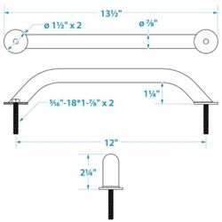 Picture of Seachoice 38341 Stainless Steel Hand Rail 12 Inch with Mounting Studs