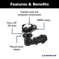 Picture of Lewmar 2020201717 VX1 Vertical Windlass 12V 500W Gypsy Kit 1/4" Chain