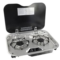 Picture of Suburban Mfg 3031AST 2-Burner Drop-In RV Cooktop with Glass Lid Stainless Steel